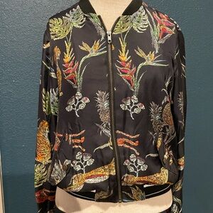 Johnny Was Tropical Print Bomber Jacket